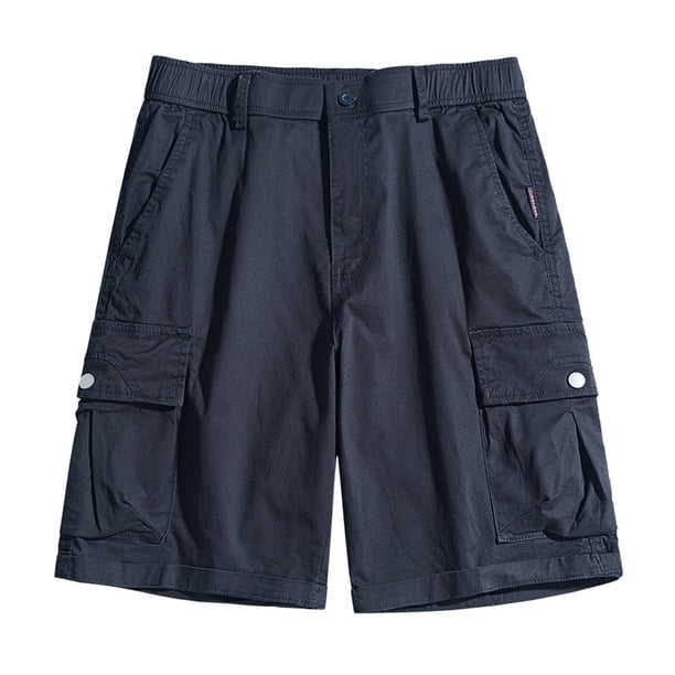 pstuiky Pantalones cortos para hombre, Pantalones cortos cargo para hombre, para correr, con múltiples bolsillos, cintura elástica, de algodón, para senderismo. Pantalones cortos de entrenamiento
