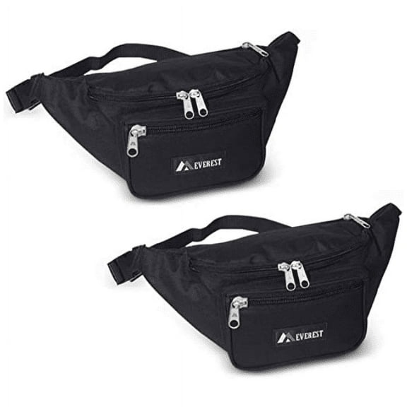 Everest 044XLD Extra Large Fanny Pack, Set of 2 Fanny Packs (Black)