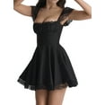 thumbnail image 4 of xiaxaixu Femmes Vintage A-line Robe, Buste Froncé Manches Courtes Couleur Unie Flowy Mini Robe, 4 of 9