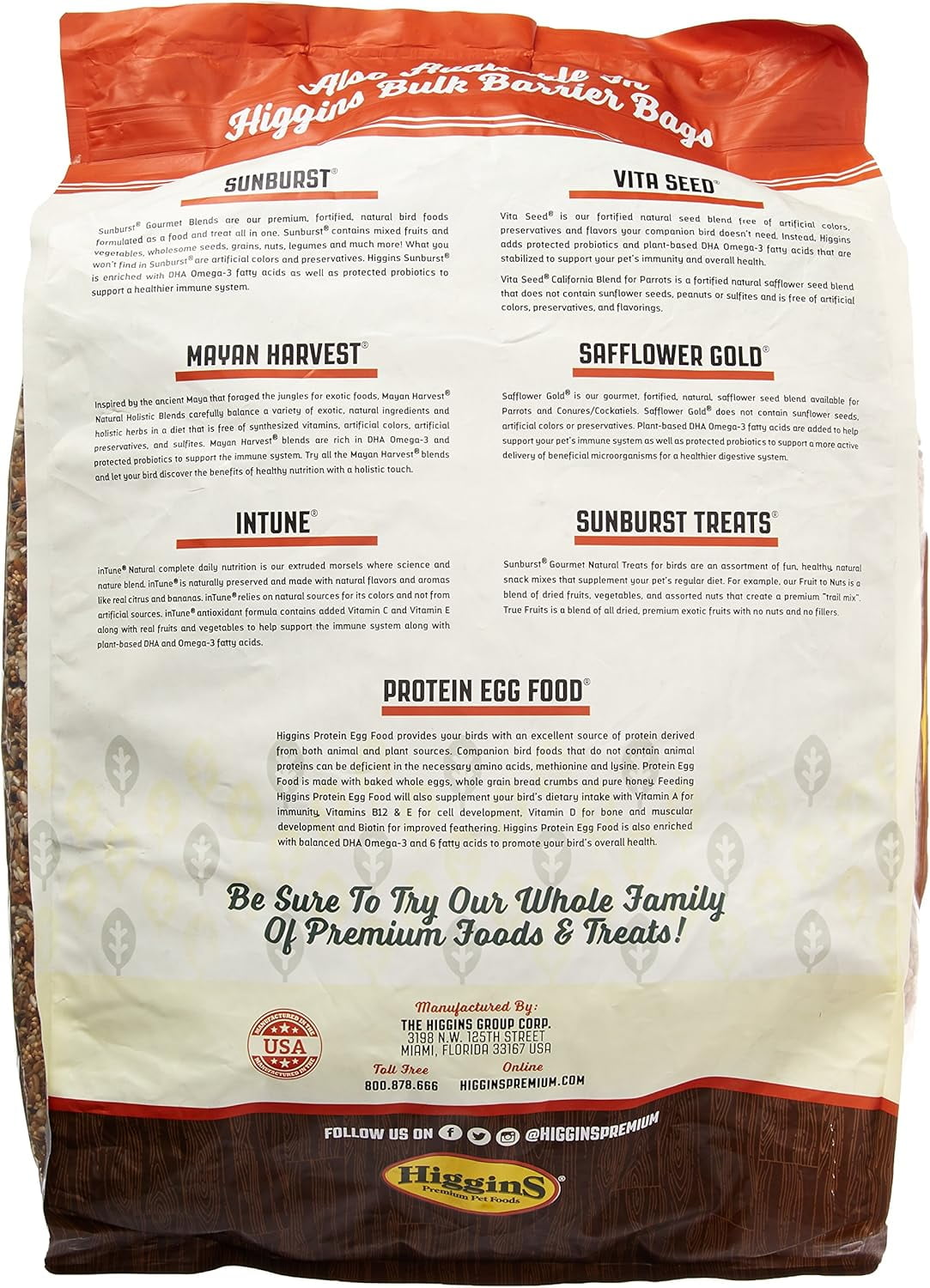Higgins Safflower Gold Conure & Cockatiel Bird Food, 25 Lb