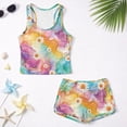 thumbnail image 5 of COEQINE Summer Girls Tankini Swimsuits 2 Piece with Removable Pads for Kids Ages 14-15 Printed Bathing Suits for Teen Modest Comfortable Beach Vacation Wear, Daisy Colorful Tie-dye, 5 of 8