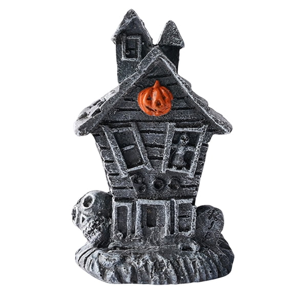 Halloween Decorations, Gothic Resin House Figurine with Tombstone and Pumpkin, Vintage Spooky Home Decor for Desktop, Haunted House Ornament for Party Display