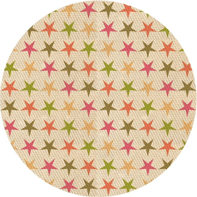 Ahgly Company Machine Washable Indoor Round Transitional Construction Cone Orange Area Rugs, 3' Round