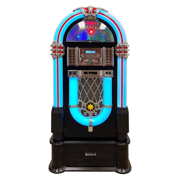 Arkrocket Taurus II Jukebox Vinyl Record Player Bluetooth USB SD CD Player Radio Retro Turntable Classic Jukebox (Taurus II - Black + Stand)