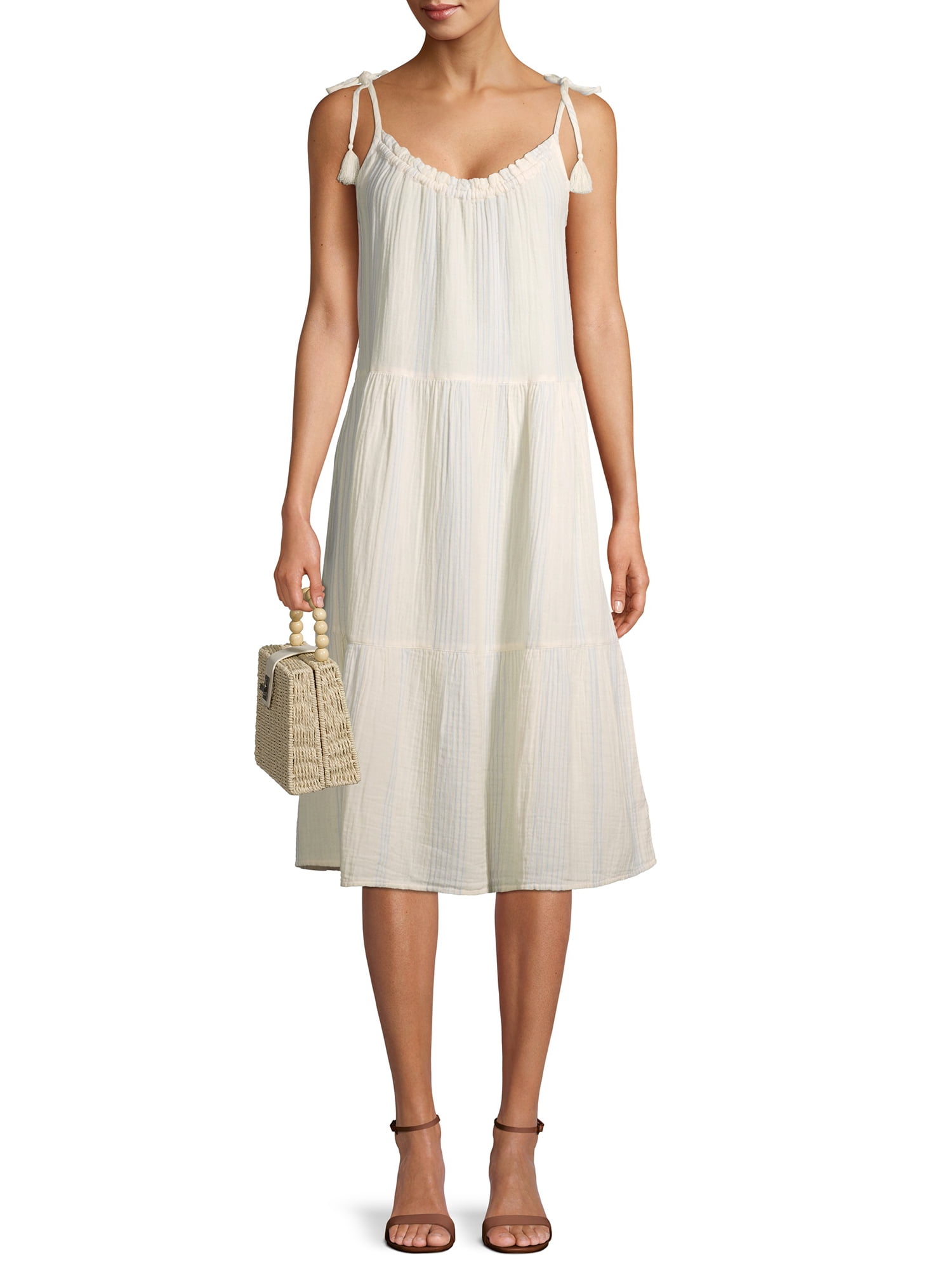 Tiered Tie Sleeve Midi Dress - Walmart 