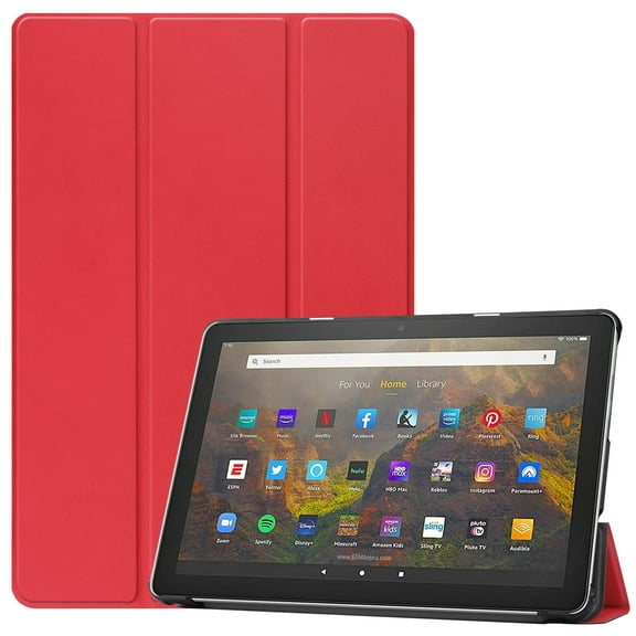 Allytech Case for All-new Kindle Fire HD 10 2021/ Fire HD 10 Plus (Only for 11th Generation 2021 Released), Ultra Slim Trifold Stand Auto Sleep Hard Back Shell Shockproof Case Cover, Red