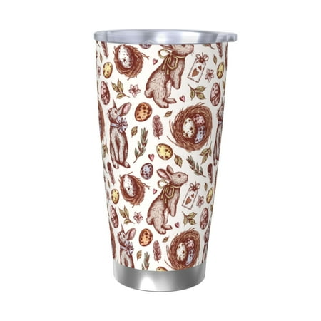 

Uemuo Rabbit And Egg Print Travel Coffee Mug 20oz Double-walled Car Cup Stainless Steel Insulated Tumbler Leak-proof Travel Cup Reusable Straw Car Cup-Without Straw