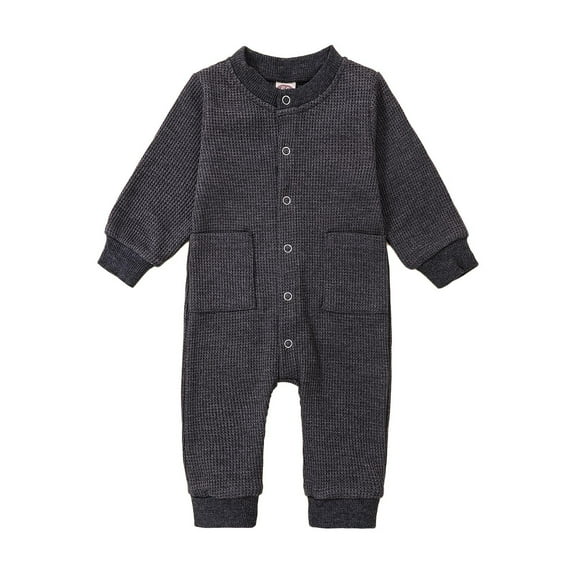 XYIJANI Clearance Baby Clothes Infant Boys Girls Long Sleeve Winter Solid Ribbed Newborn Jumpsuit Romper with Pocket Preemie Clothes Girl (Dark Gray,90)
