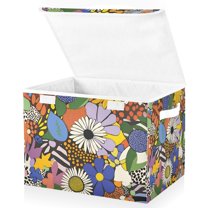Yayeee Collapsible Cube Storage Bin with Lid Fabric Closet Decorative Basket with Handles, Blue Floral