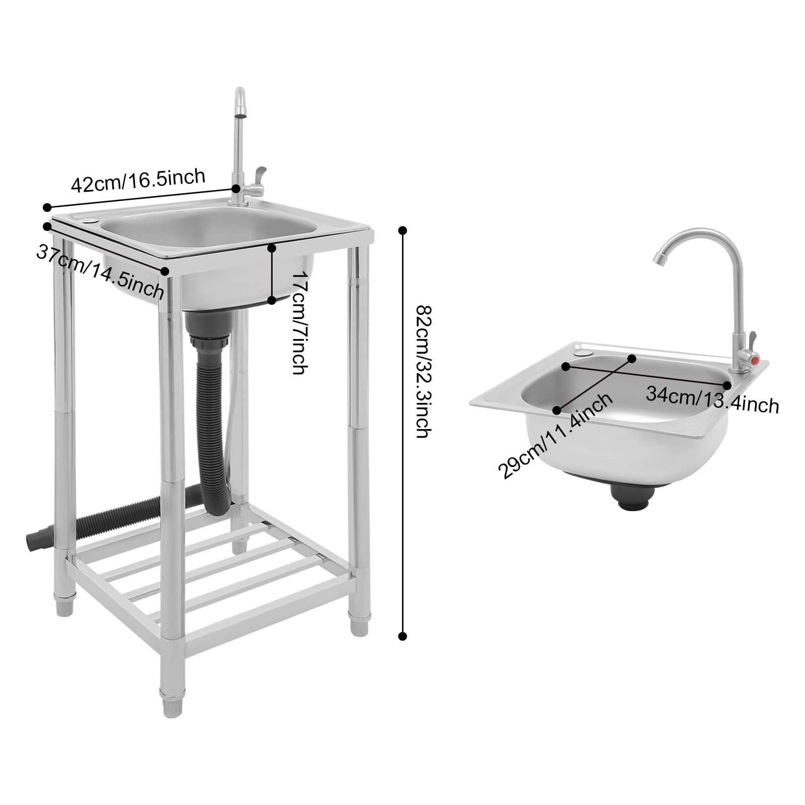Kitchen Sink, Stainless Steel Sink, Free Standing Single Bowl Sink Used In Homes, Outdoors, Restaurants, Laundry Rooms