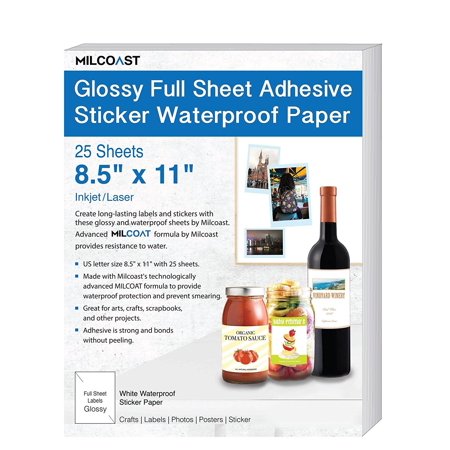milcoast glossy full sheet 8 5 x 11 adhesive waterproof photo