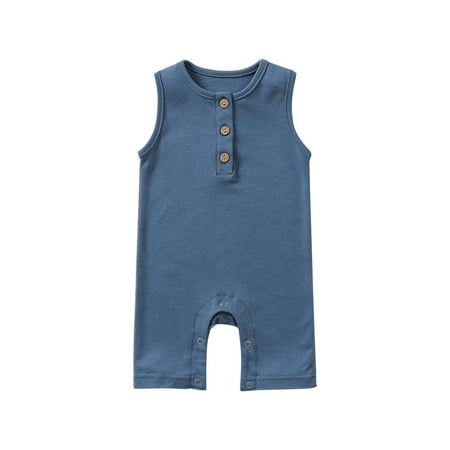 

DxhmoneyHX Toddler Baby Cotton Sleeveless Bodysuits Unisex Button Up Crewneck Romper Jumpsuit Summer Clothes for Boys and Girls