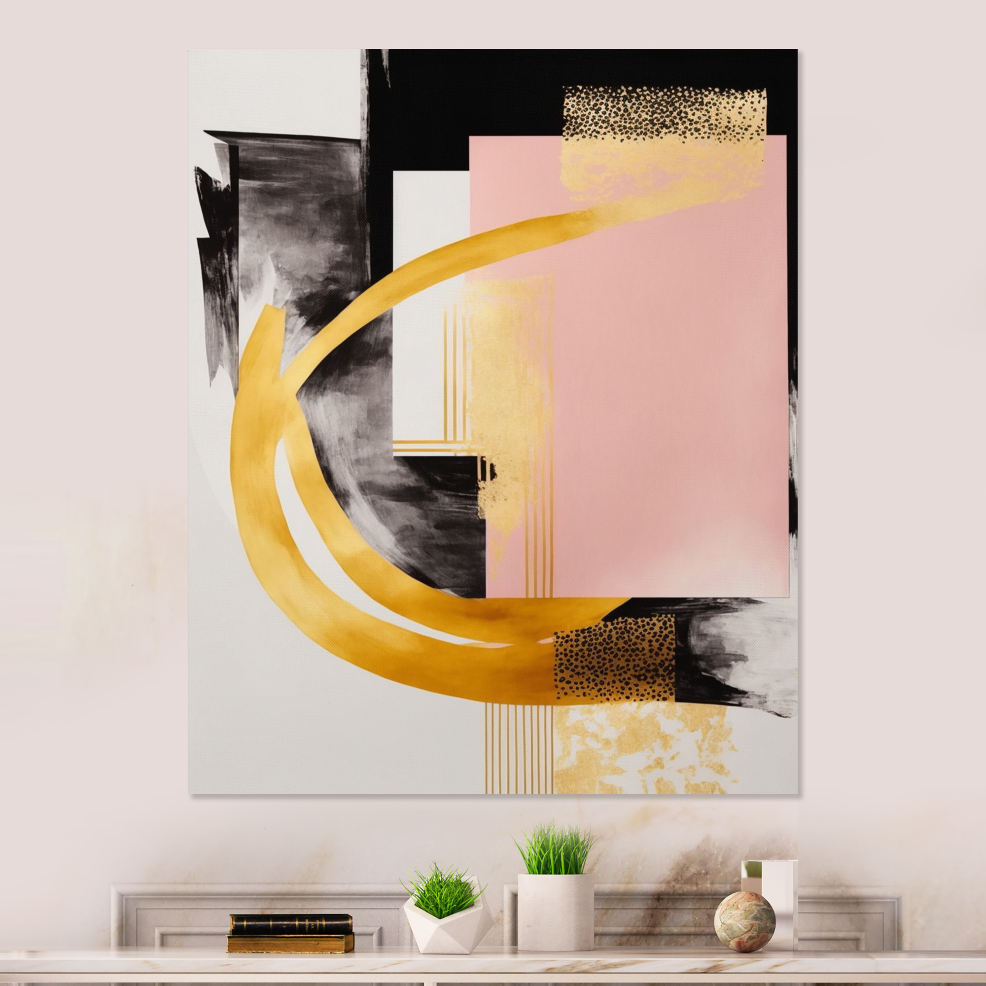 Designart Pink And Gold Art Deco III Canvas Wall Art