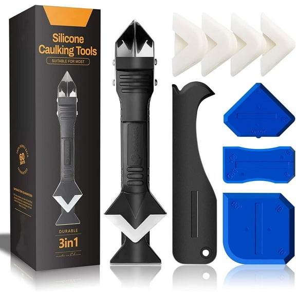 3 in 1 Silicone Caulking Tools(Stainless Steelhead),9pack, Caulk 9pcs