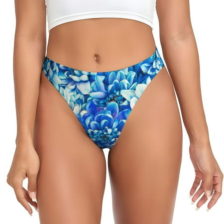 Qokaie Vibrant Blue Floral Printed Women s Cotton Thong Underwear  Sexy Breathable Panties G-string-Large