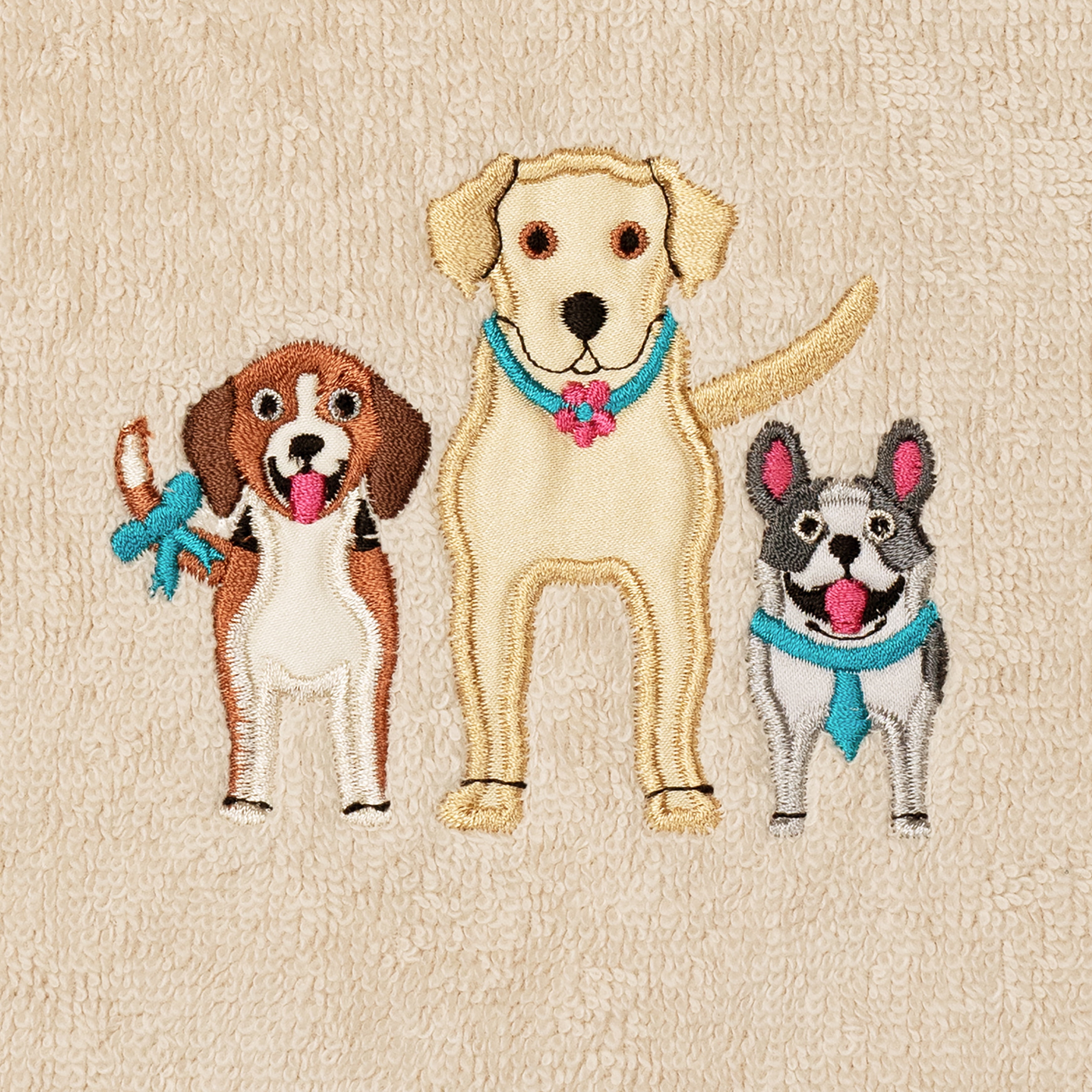 Linum Home Textiles Dogs Embroidered Luxury 2 Piece Turkish Cotton Hand Towels, 16" x 30", Sand Beige