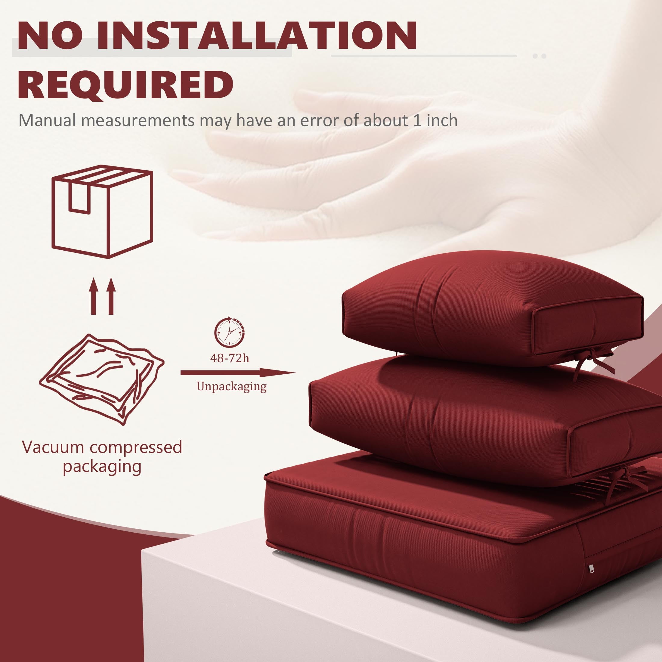 Snubbull 6-Seat Sectional Outdoor Patio Replacement Cushions Set, 25.5" x 25.5", 5" Foam High-Density, 14-Piece Water-Resistant Outdoor Cushion for Patio Conversation Sets, Liner&Cover, Burgundy