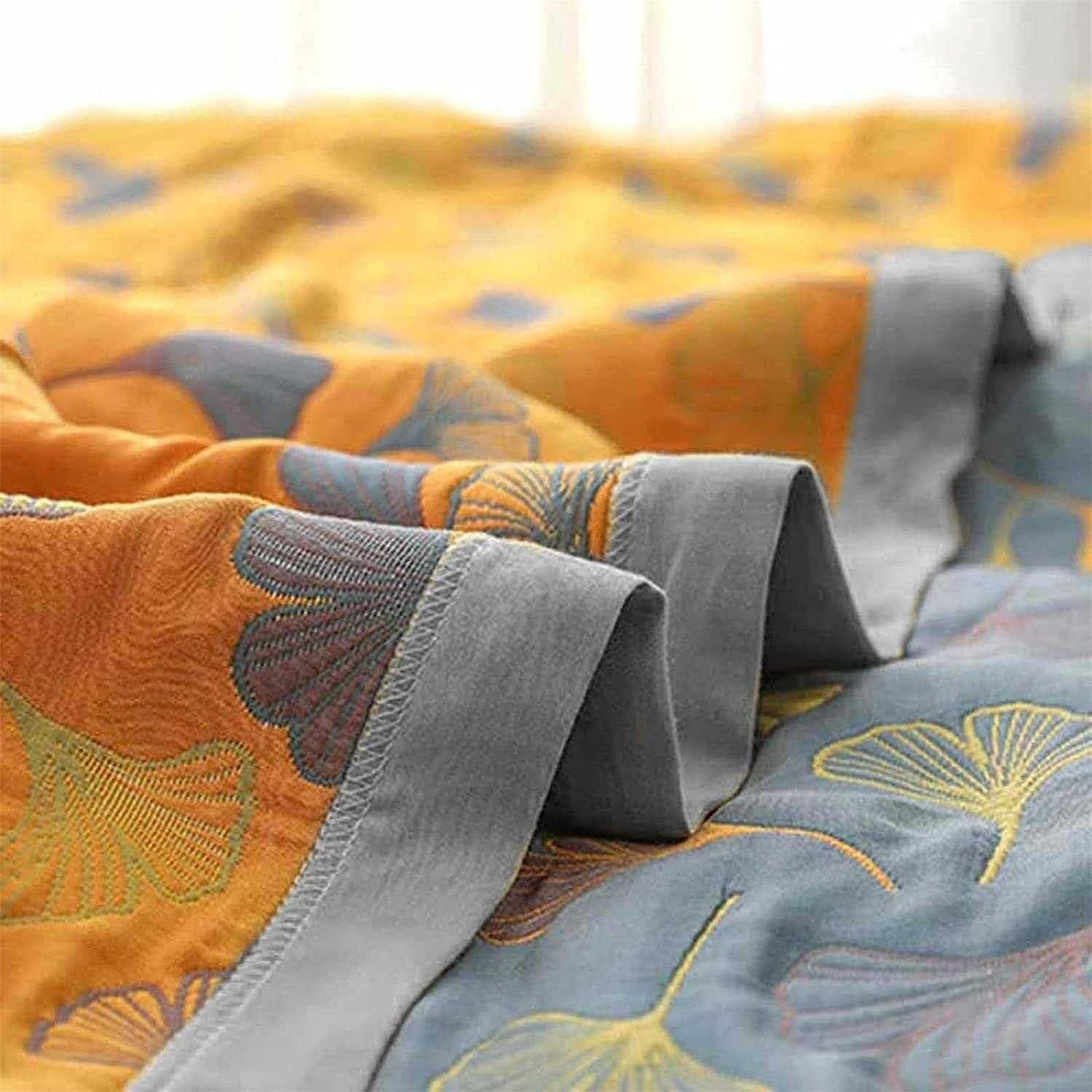 GinkgoLeaf Pattern Cotton Reversible Quilt - Ultra Soft Lightweight Breathable Ginkgo Leaf Pattern Quilt,Air Conditioning Quilt - Queen and King Size Bedding (90" W X 98" L)