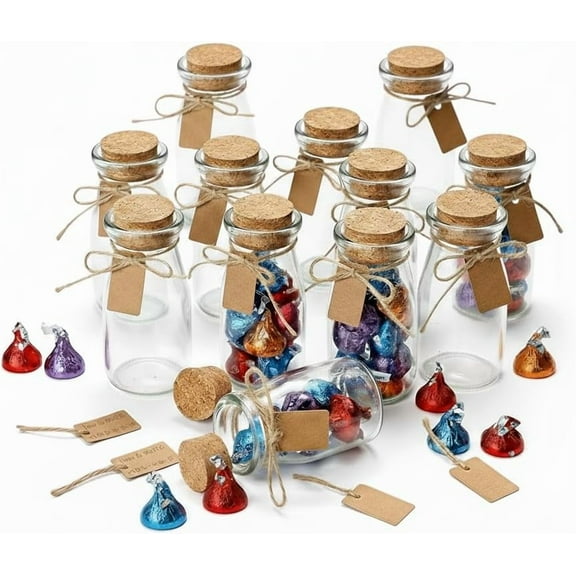 Small Glass Jars with Lids – Set of 12 Mini Glass Bottles with Corks for Halloween Decorations Fall Décor Wedding & Party Favors, Halloween DIY Crafts, Potions, Spices & Candy, 3.4 oz