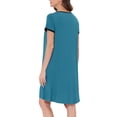 thumbnail image 3 of Vestido de salón para mujeres INSPIRE CHIC, camisones de noche, pijamas de color sólido, cuellos redondos, batas de noche en azul pavo real, 3 of 5