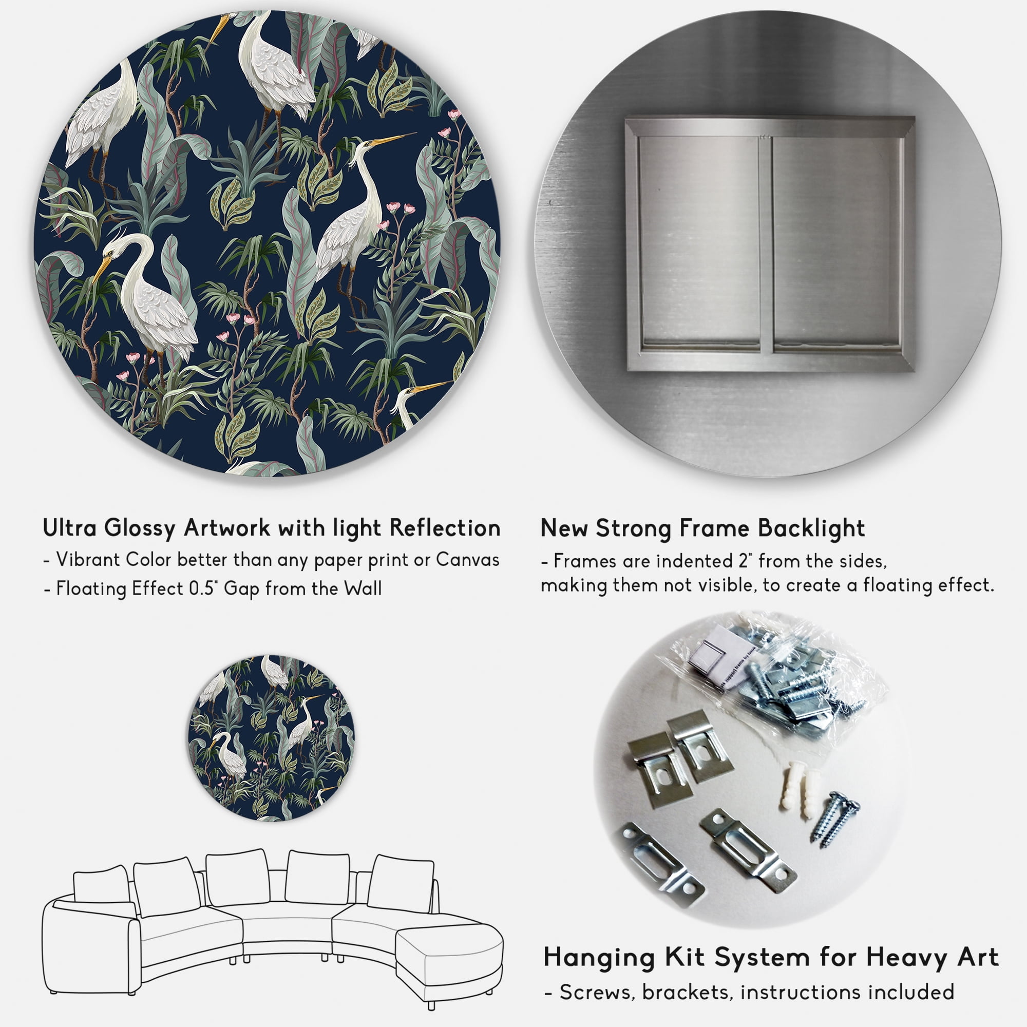 Designart 'Chinoiserie With Peonies and Birds VII' Traditional Circle Metal Wall Art 11x11 - Disc of 11