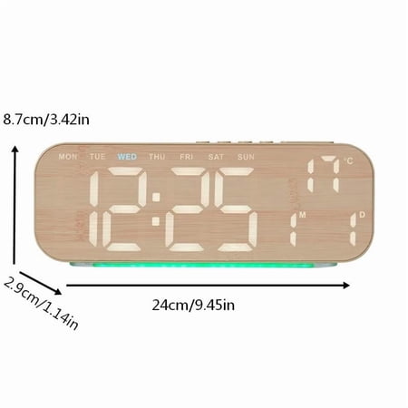 Digital Alarm Clock with Large Display, Multi-Function LED Clock Date Temperature, Dual Power for Bedside Table Desk(Yellow)