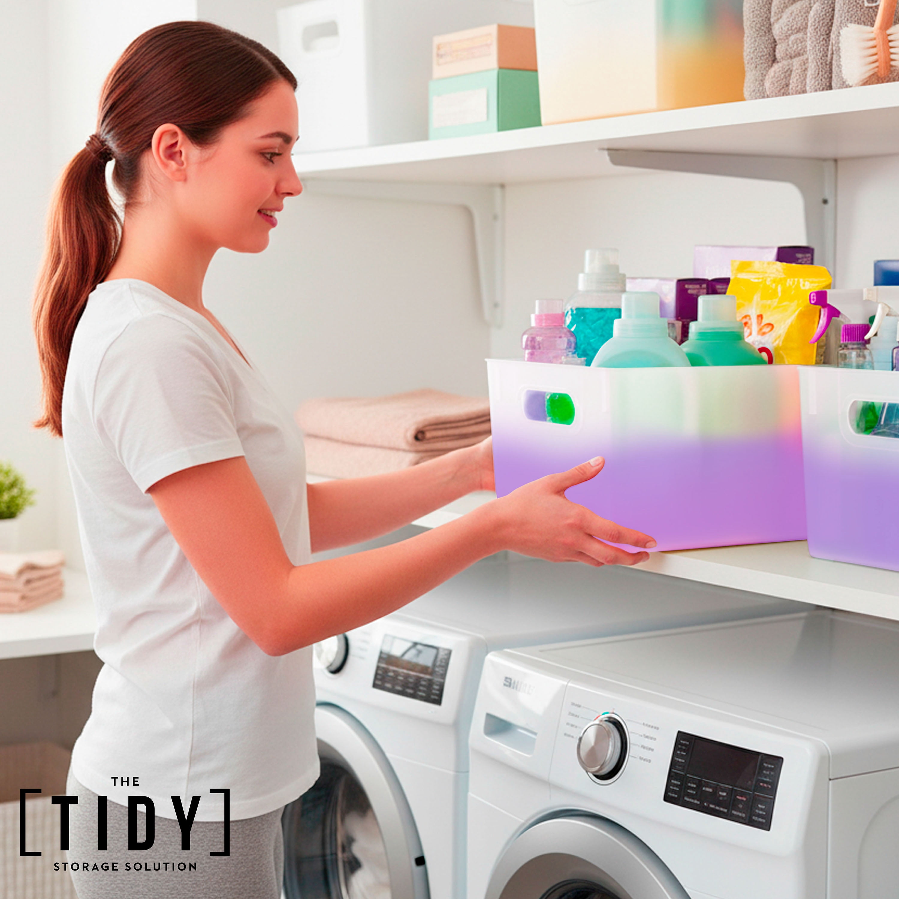 Tidy Matte Closet Storage Bins with Handles, Stackable, 2-Pack, Lilac