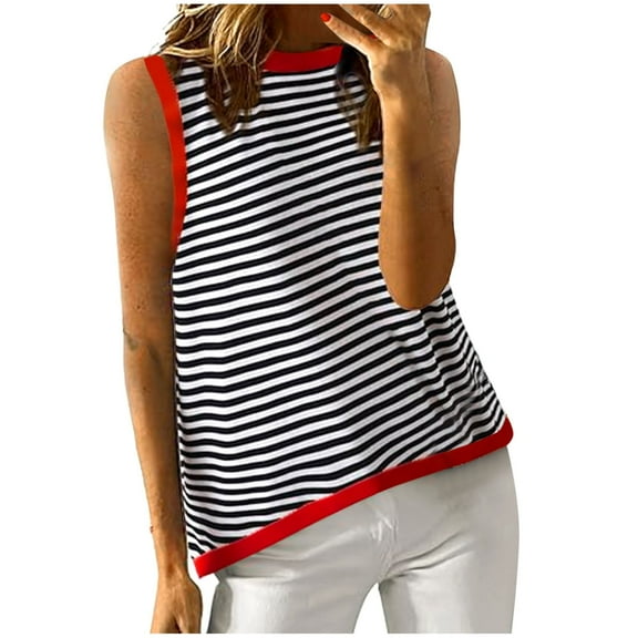 WREESH Womens Tank Tops Summer Casual Shirts Striped Color Block Tank Top Loose Blouses Black