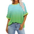 thumbnail image 2 of TSADFHJI Chandail en Molleton Col Rond Femmes Été Décontracté Dégradé Rayé Col Rond Tendance Manches Courtes Chandail-Over T-Shirt Assorti m Vert Clair, 2 of 4