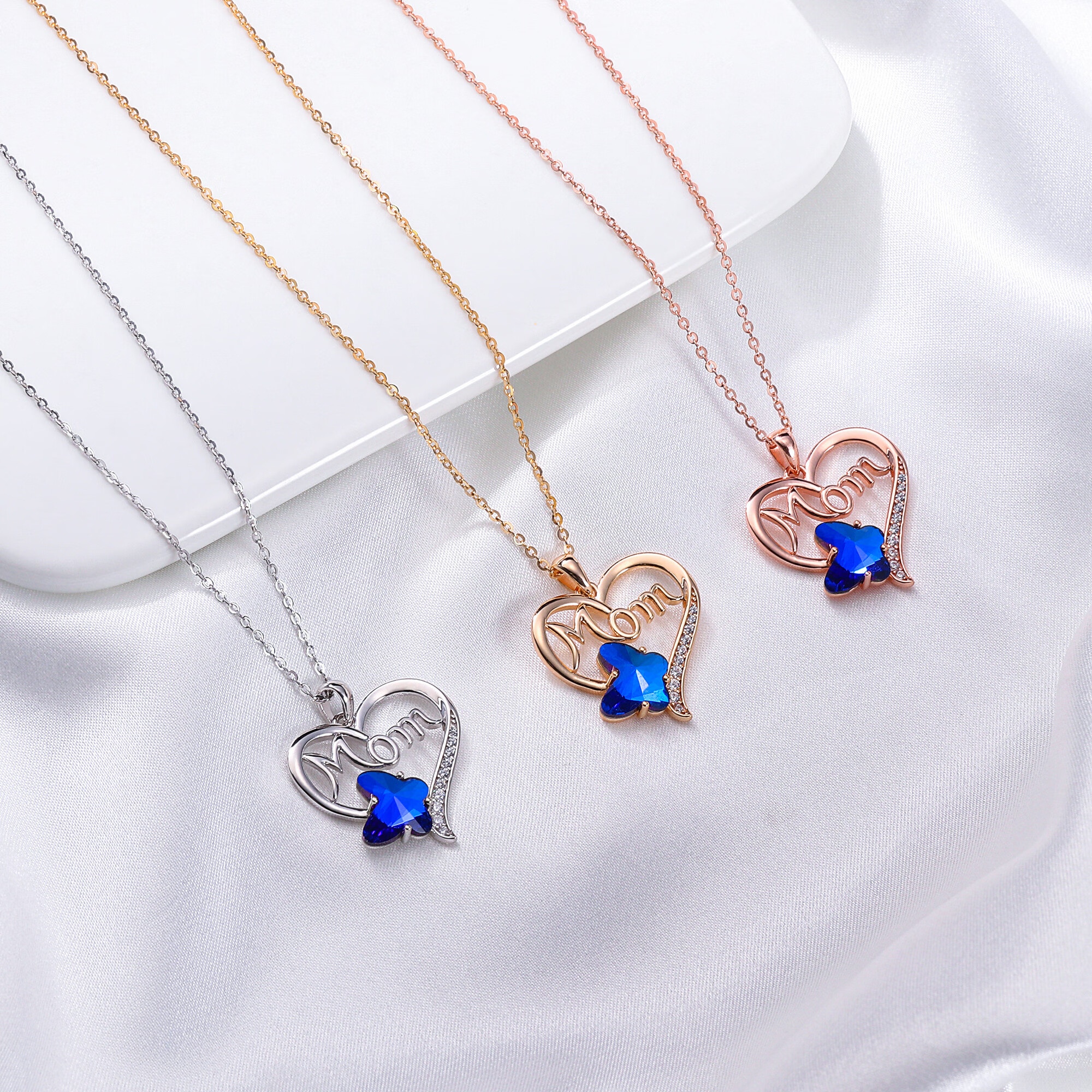 Turandoss Mom Gifts Butterfly Heart Necklaces 925 Sterling Silver Blue Butterfly Crystal Trendy Jewelry for Women Mothers Day Gifts Valentines Day Birthday Gifts for Mom