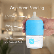 PopYum Blue Formula Making Baby Bottle Starter Set, 4-Pack, 2x 5oz Bottles with #1 Slow Flow Nipples + 2x 9oz Bottles with #2 Medium Flow Nipples, Mixing, Dispenser