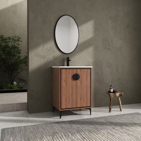 24'' Bathroom Vanity With Drop-in Sink, Modern Storage Cabinet. Engineered Wood, Resistance, Smooth Surface. Easy To Clean. Brown, American Design Storage. Wood Material, Proof, Ample Maintain.