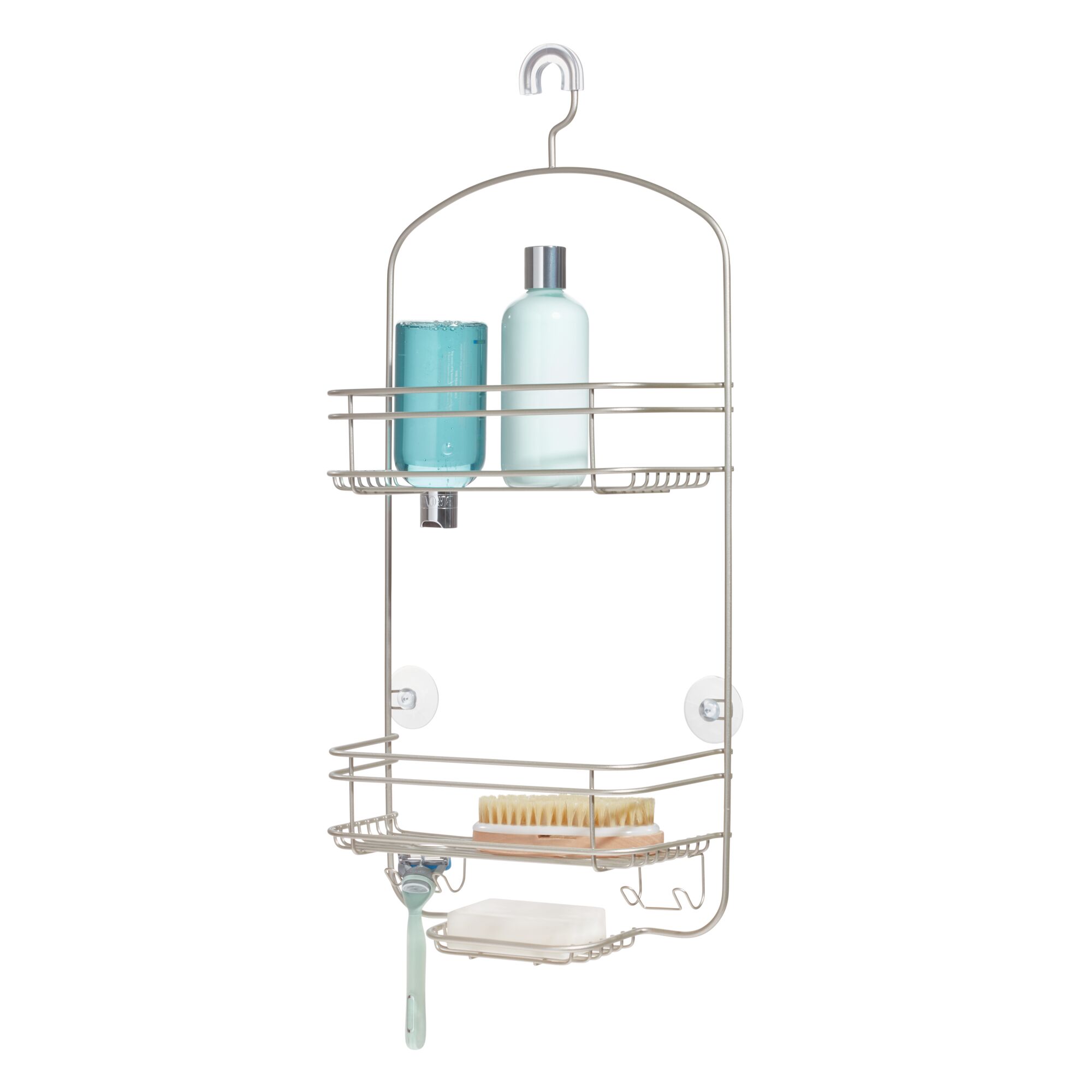 iDesign Metal Hanging Shower Caddy, Bath Organizer Holds Shampoo, Razors, Soap, 4" x 10" x 24", Satin