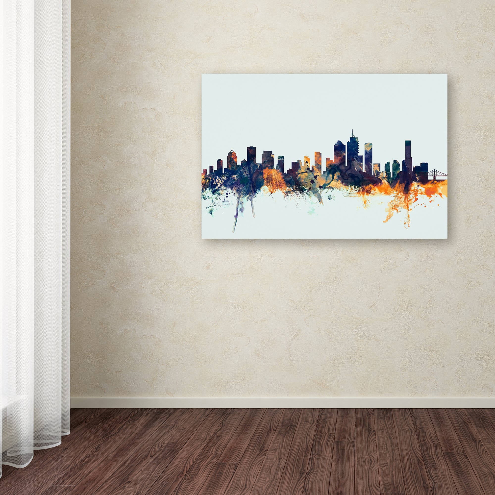 Trademark Fine Art "Brisbane Skyline Blue" Canvas Art by Michael Tompsett