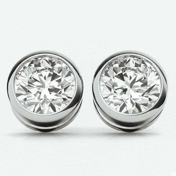 Auory Certified Moissanite Bezel Set Stud Earrings | Real 925 Sterling Silver Earring for Women