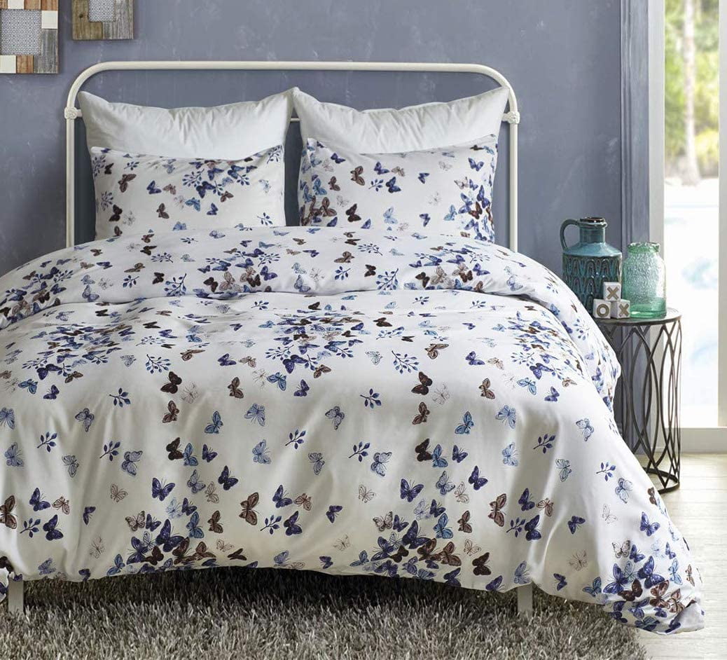 Butterfly Duvet Cover Sets Blue Navy Butterfly Printed on White Bedding
