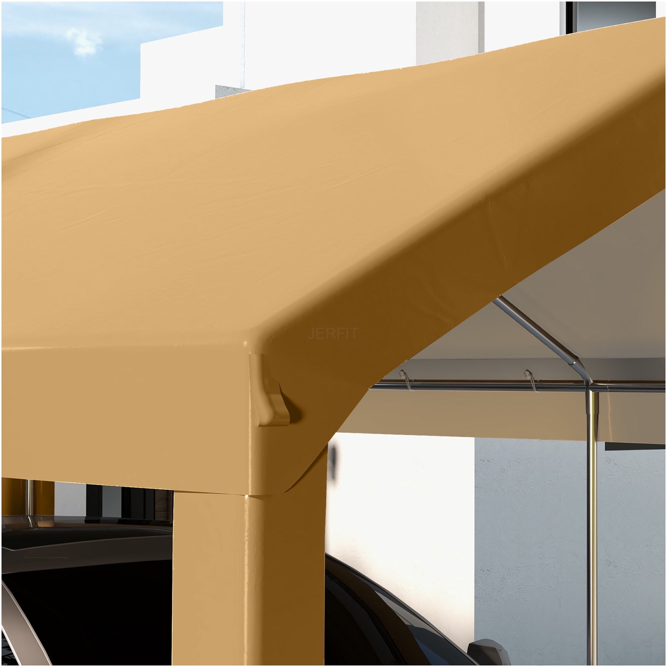 JERFIT 10x20 FT Carport Canopy Replacement Cover, UV & Water Resistant, Heavy-Duty Polyethylene, Beige, with Bungee Cords