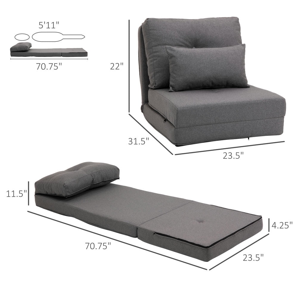 Demi Bonn Floor Chair with Back Support, Folding Sofa Chair with Adjustable Backrest, Padded Sleeper Bed, Couch Recliner, Floor Gaming Chair, Dark Gray