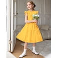 thumbnail image 2 of Arshiner Tween Girls Summer Dress Formal Ruffle Sleeve A Line Casual Elegant Dresses with Belt, 2 of 6