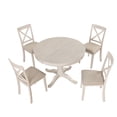 thumbnail image 3 of 5 Piece Modern Solid Wood Dining Room Set with 4 Chairs, Simple Style Kitchen Table Set with Table and 4 Cross Back Chairs, Round Table with Chairs for Dining Room (Antique White), 3 of 8