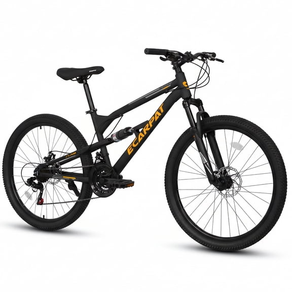 26" Mountain Bike, 21 Speed Full Suspension MTB, Dual Disc Brakes, High Carbon Steel Frame, 85% Pre-Assembled, for Men & Women Adult