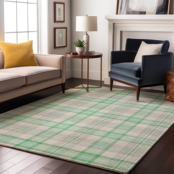 Addison Rugs Mayfield Premium Machine Washable Transitional Plaid Seafoam Rectangle Rug, 9' x 12'