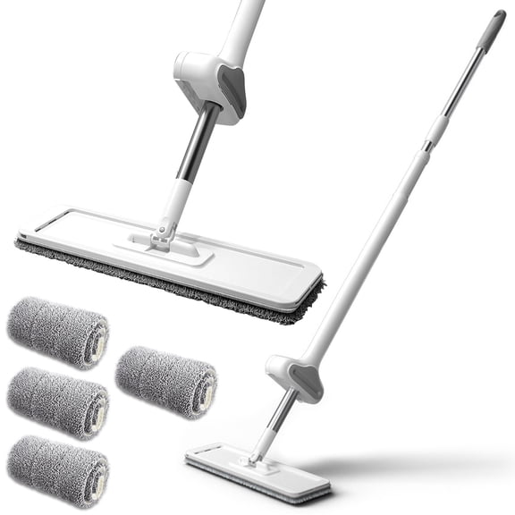 Microfibre Floor Mop,Flat Mop for Walls Cleaning,Dust Mops with 4 Washable Pads for Home,Long Handle,50",Gray