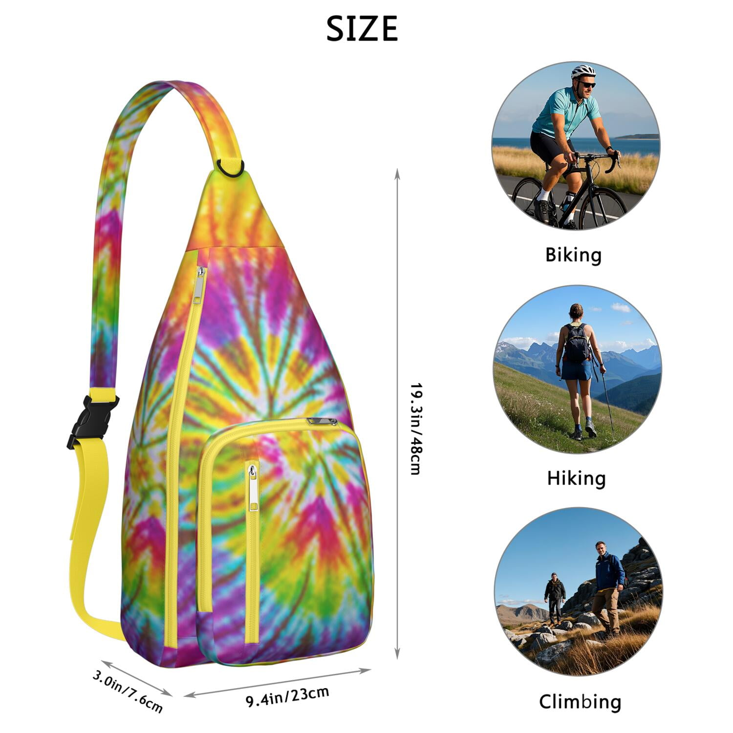 Boho Tie Dye Sling Bag - Rainbow Watercolor Print Crossbody Backpack for Women & Men, Lightweight Shoulder Bag (Psychedelic Swirl Design, Water-Resistant & Durable)