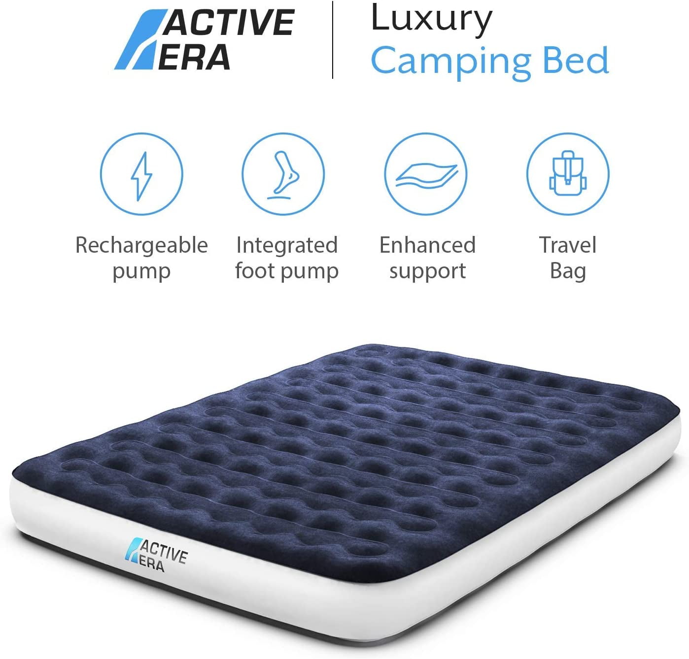 Active Era Luxury Camping Air Mattress with Built in Pump - Queen Air Mattress with USB Rechargeable Pump, Integrated Pillow, Travel Bag - 9" Air Mattress for Tent Camping