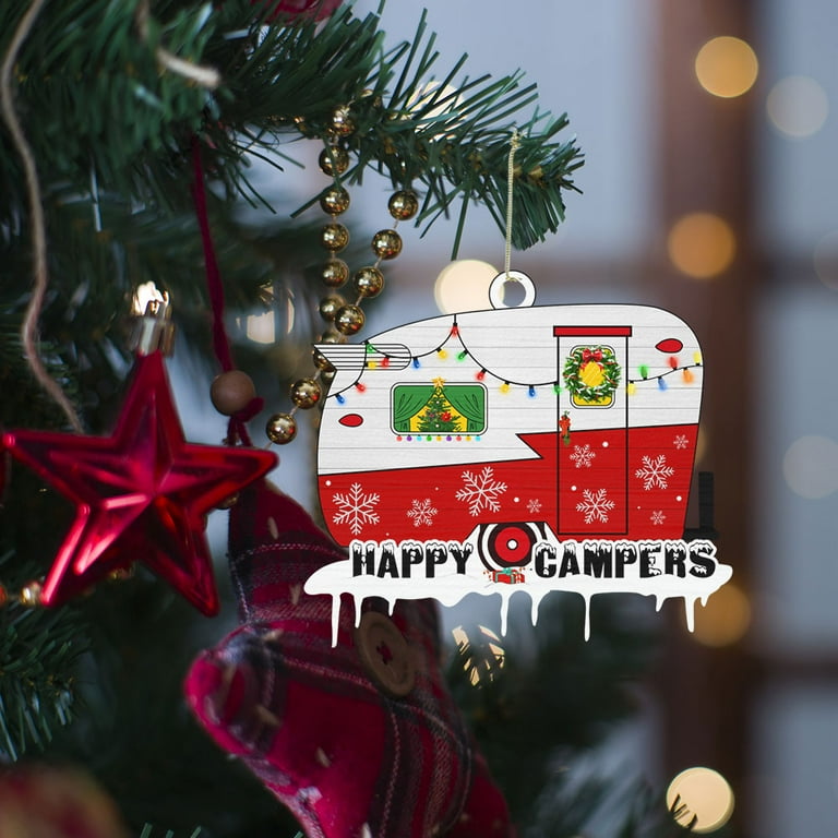 2022 Christmas Wooden Ornaments, Red White RV Camping Christmas