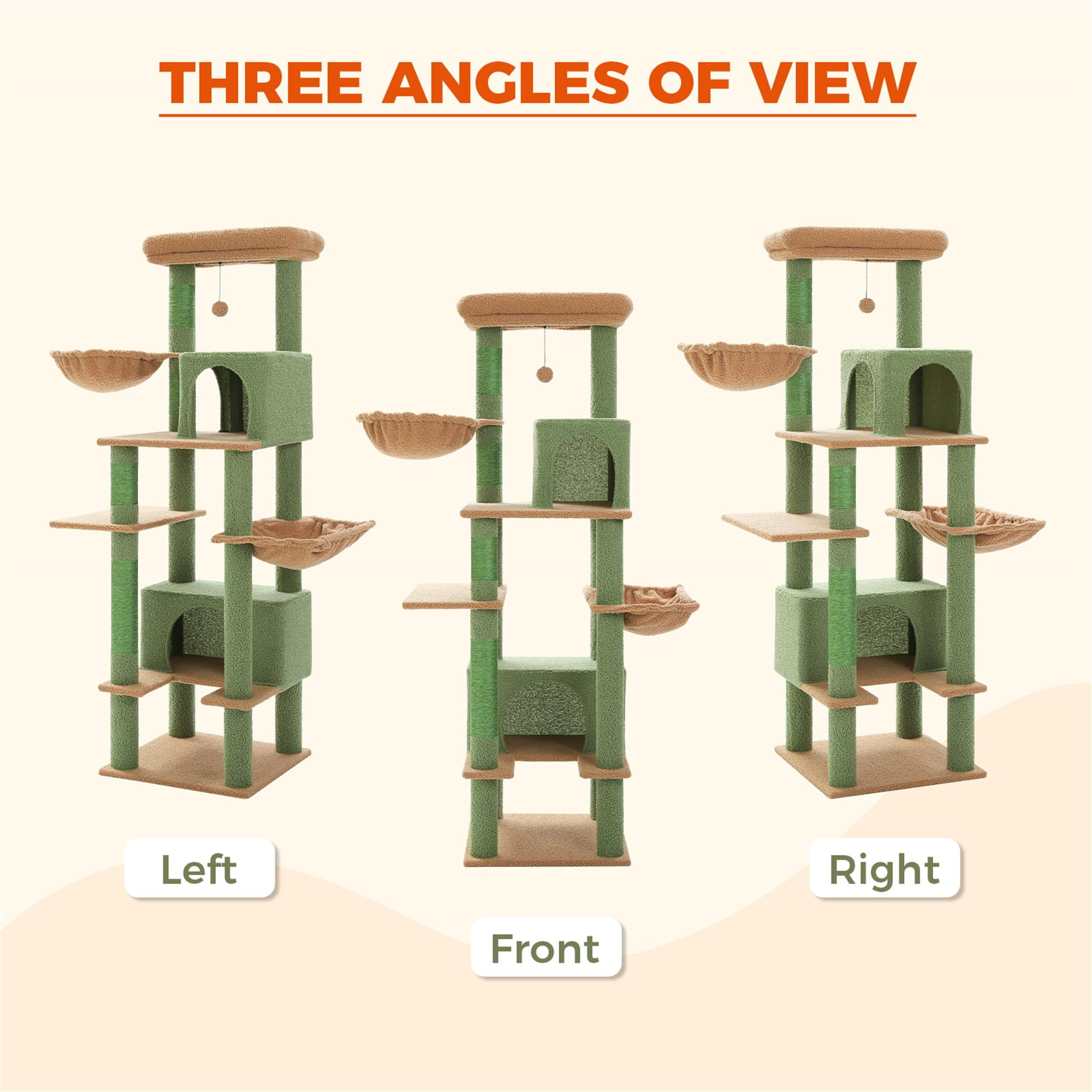 Kadyn 66" Multi-Level Cat Tree Tower for Indoor with Sisal-Covered Scratching Posts, Cat Condo with Hammock and Deluxe Perch, Green