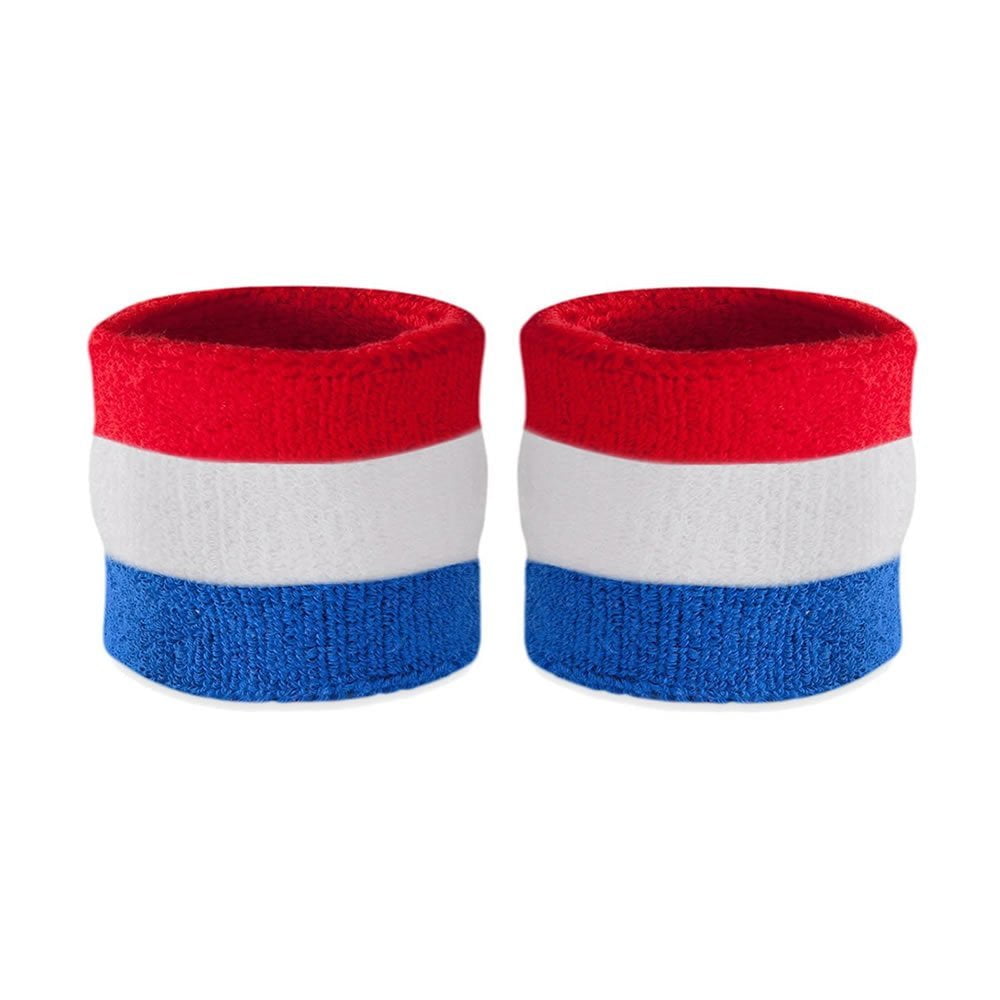 Suddora Kids Wrist Sweatbands - Athletic Cotton Terry Cloth Sports  Wristbands for Kids (Pair) (Red White Blue)