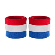 Suddora Kids Wrist Sweatbands - Athletic Cotton Terry Cloth Sports Wristbands for Kids (Pair) (Red White Blue)