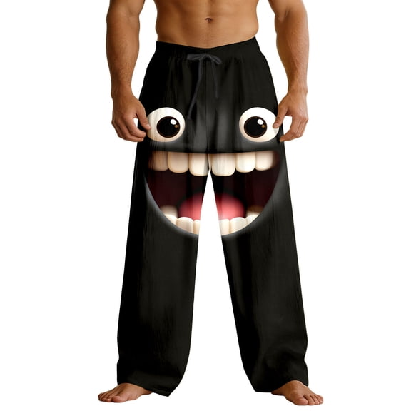 Men's Casual Pants Funny Graphic Print Relaxed Fit Comfortable Loose Fit Straight Leg Trousers Black L
